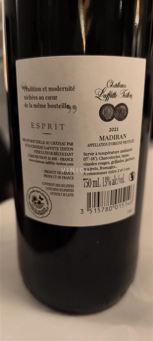 Sud-Ovest Madiran Château Laffitte-Teston Esprit 2021
