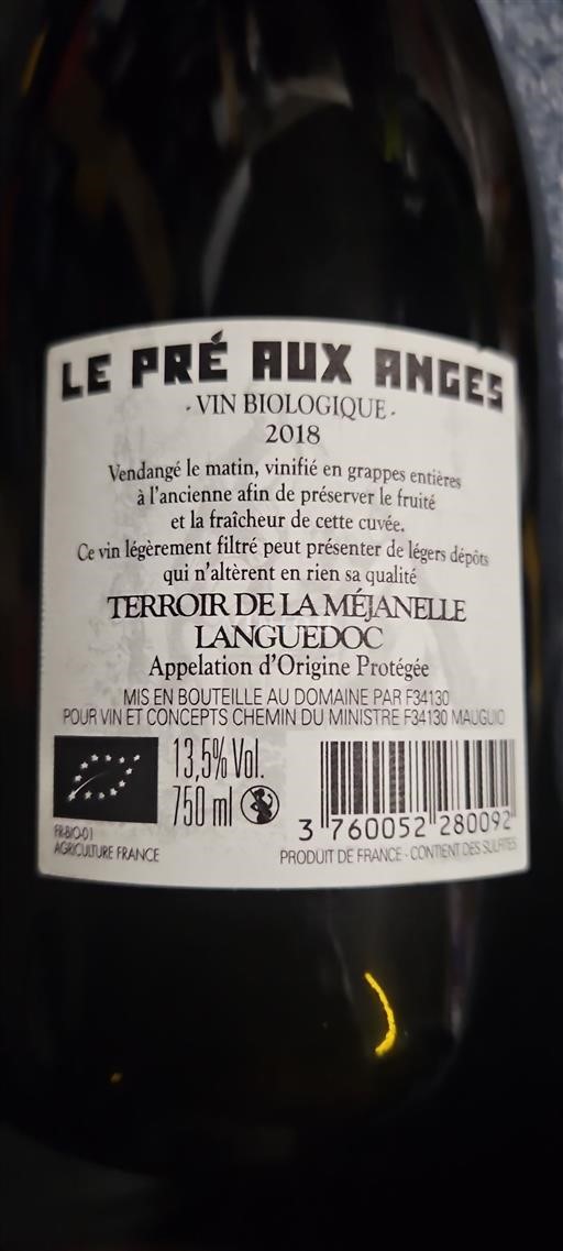 Vin Rouge sec Le Pré Aux Anges Pour Vin et Concepts 2018 France Languedoc AOC bio