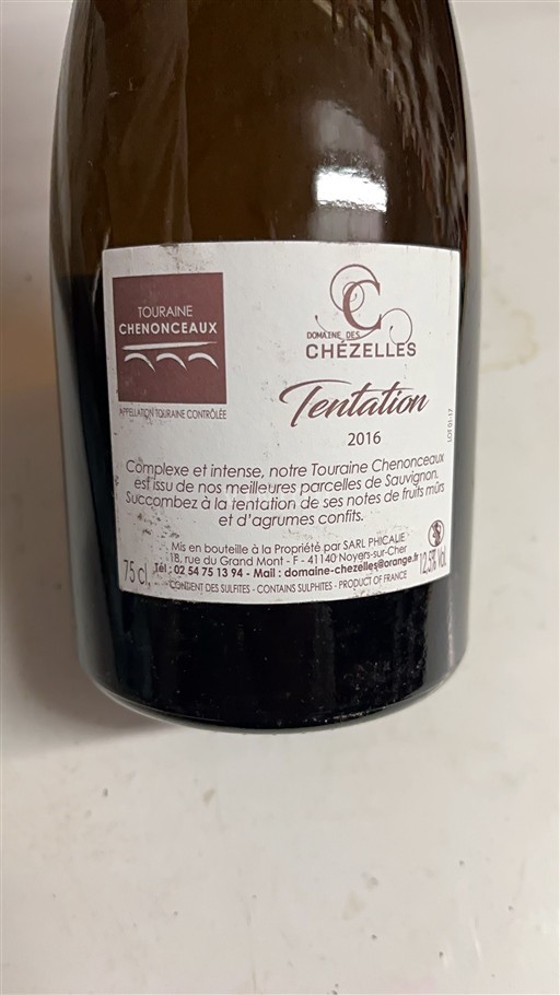 Vin Rouge sec Tentation Domaine Des Chézelles 2016 France Vallée de la Loire Touraine-chenonceaux AOC