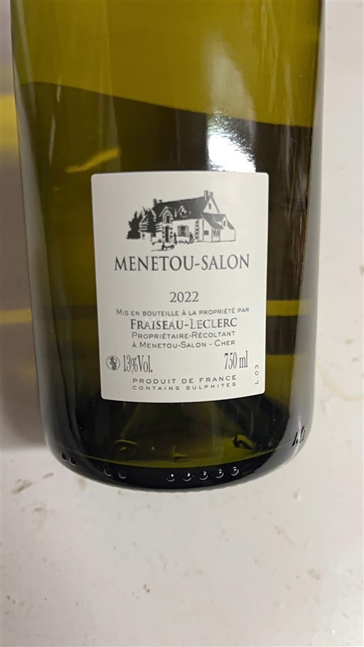 Vin Blanc sec Cuvée du Charbonnier Fraiseau-Leclerc 2022 France Vallée de la Loire Menetou-salon AOC