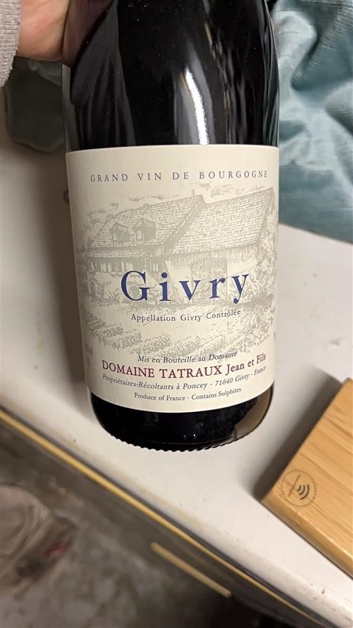 Burgundi Givry Domaine Tatraux Jean et Fils 2023