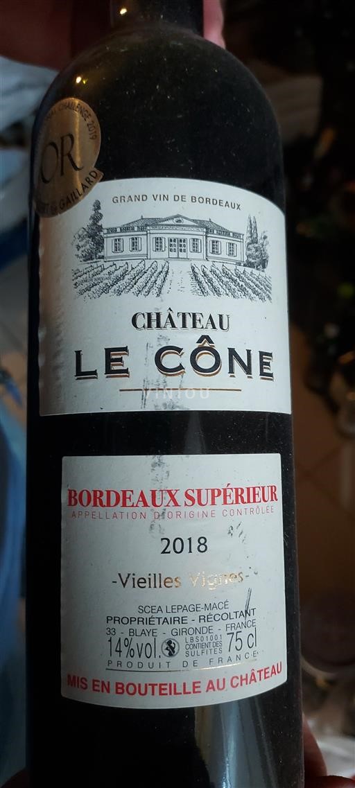 Burdeos Bordeaux superior Château Le Cône Vieilles Vignes 2018