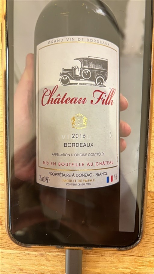 Vin Rouge sec Château Filh 2016 France Bordeaux AOC