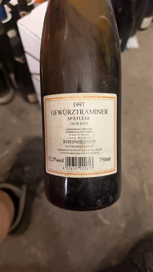 Rheinhessen Vereinigte Weingüter Krebs-Grode Gewürztraminer Spätlese Trocken 1997