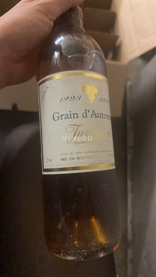 Vin Blanc doux Grain d'Automne Cave de Gan Jurançon 1993 France Sud-Ouest Jurançon AOC