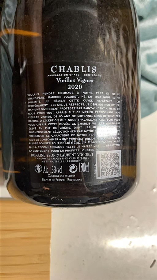 Borgoña Chablis Domaine Yvon & Laurent Vocoret Vielles Vignes 2020
