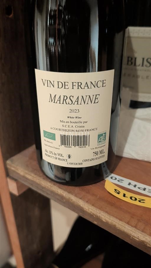 Vin Blanc sec S.C.E.A. Cristia 2023 France Vallée du Rhône AOC bio