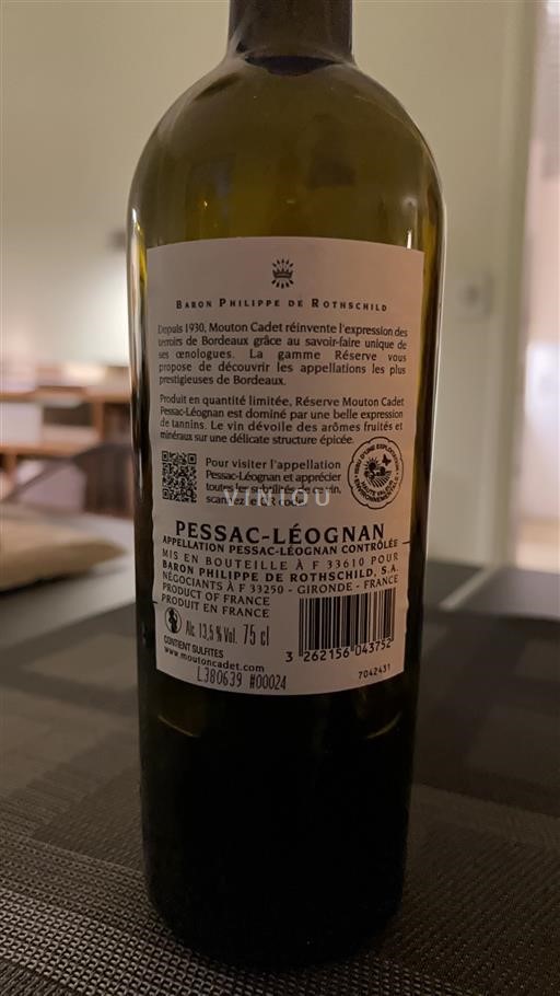 Bordeaux Pessac-Léognan Baron Philippe de Rothschild Réserve Mouton Cadet 2021