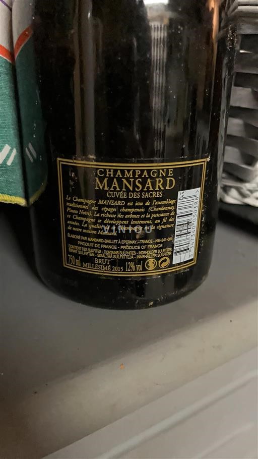 Champaña Champán Mansard des Sacres 2015