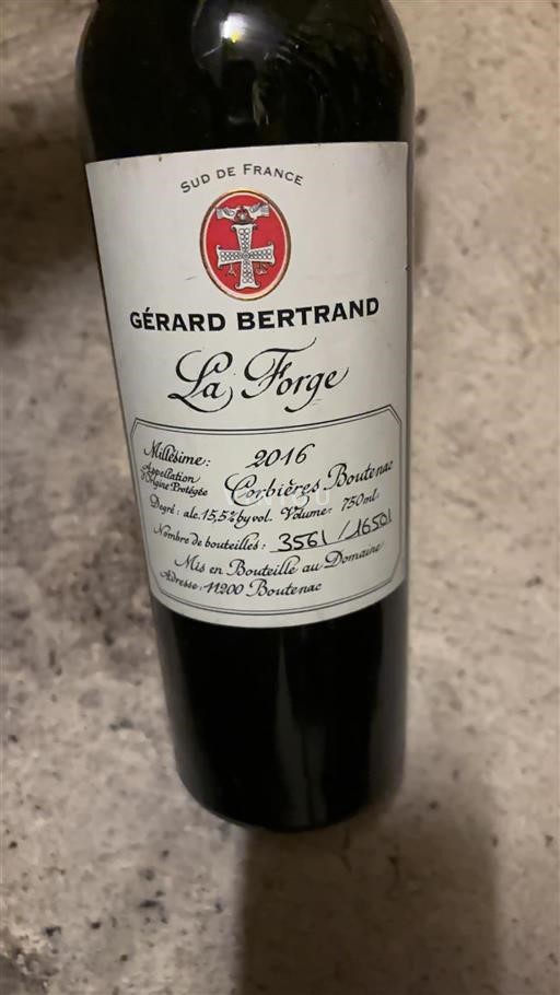 Vin Rouge sec La Forge Gérard Bertrand 2016 France Languedoc Corbières-boutenac AOC