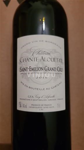 Bordeaux Saint-Émilion Grand Cru Grand Cru Château Chante Alouette 2016