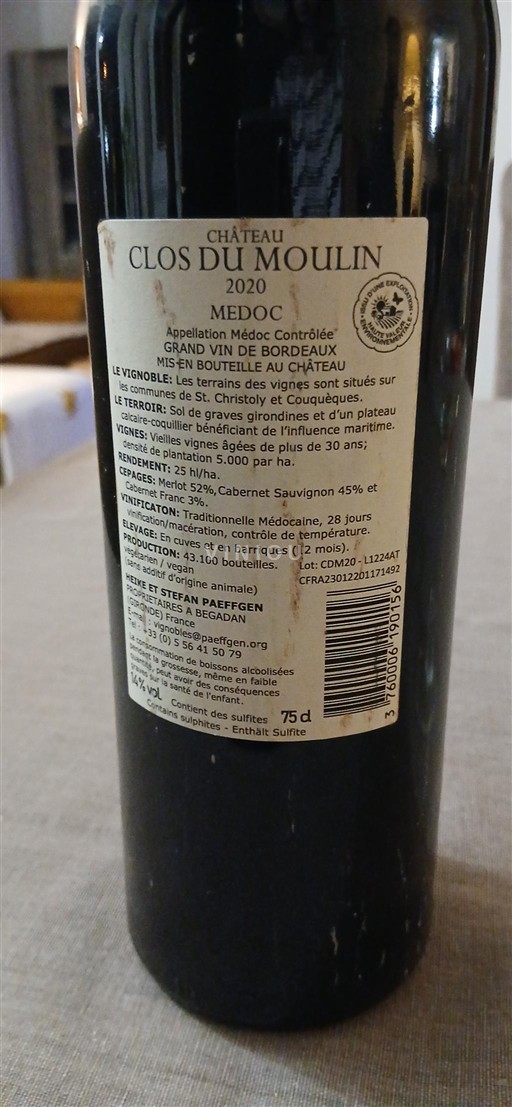 Bordeaux Médoc Château Clos Du Moulin 2020