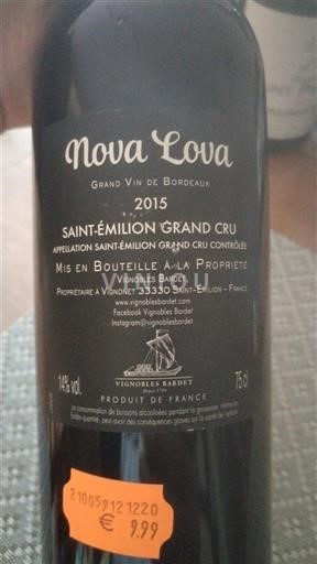 Bordeaux Saint-Émilion Grand Cru Vignobles Bardet Nova Lova 2015