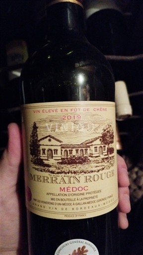 Vin Rouge sec Merrain Rouge Vignerons Uni-Médoc 2019 France Bordeaux Médoc AOC