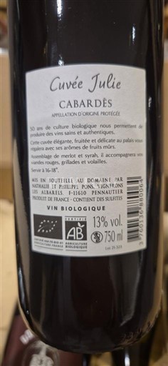 Languedoc Cabardès Domaine Julie Icke årgångsbetecknad