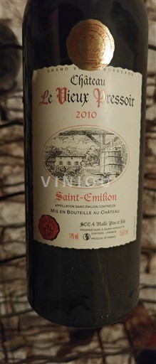 Bordeaux Saint-Émilion Château Le Vieux Pressoir 2010