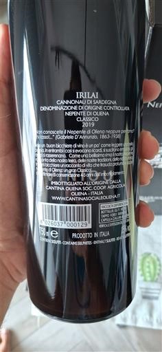 Sardinian Wines Cannonau di Sardegna Cantina Oliena Irilai 2019