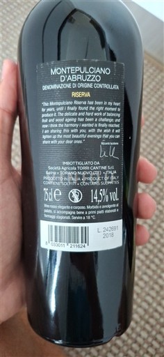 Vin Rouge sec Riserva 2018 Italie Abruzzes Montepulciano d'Abruzzo DOC