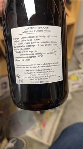 Loirevallei Cabernet d'Anjou Domaine Des Hautes Ouches Cabernet liquoreux 2020