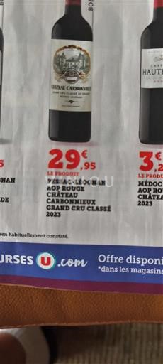 Vin Rouge sec Château Carbonnieux 2023 France Bordeaux Pessac-Léognan AOC Grand Cru Classé