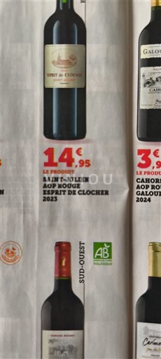 Vin Rouge sec Esprit de Clocher 2023 France Bordeaux Saint-Julien AOC bio