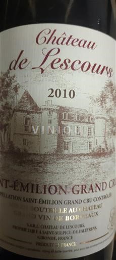Bordeaux Saint-Émilion Grand Cru Grand Cru Château Lescours 2010