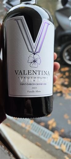 Vin Rouge sec Valentina Famille Alloin 2022 France Bordeaux Saint-Émilion Grand Cru AOC