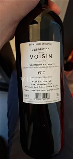 Bordoja Saint-Émilion Grand Cru Grand Cru Jean Voisin L'Esprit de Jean Voisin 2019