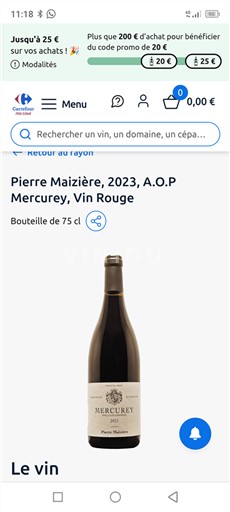 Vin Rouge sec Pierre Maizière 2023 France Bourgogne Mercurey AOC