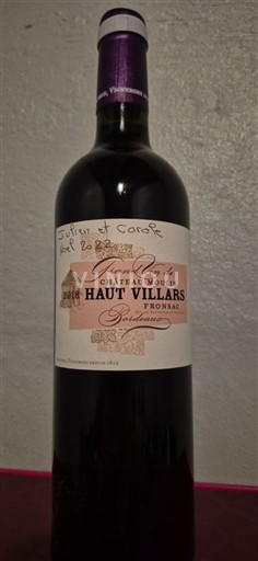 Vin Rouge sec Château Moulin Haut Villars 2018 France Bordeaux Fronsac AOC