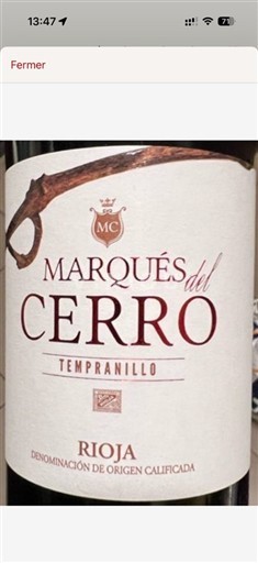 La Rioja Rioja Marqués del Cerro Tempranillo 2020