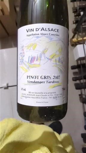 Elzas Alsace Grand Cru Vendanges Tardives E.A.R.L. Koehler Jean-Claude et Fils Pinot Gris 2007