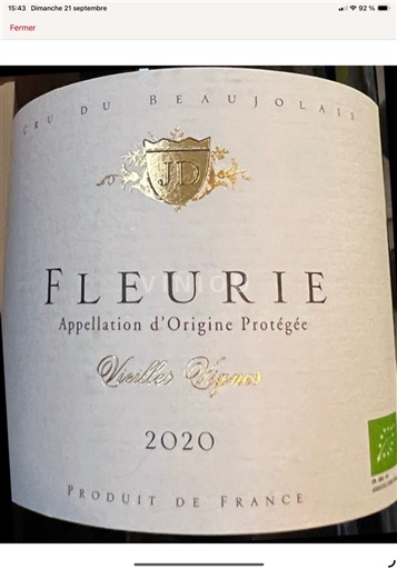 Vin Rouge sec Vieilles Vignes J.M. Aujoux 2020 France Beaujolais Fleurie AOC bio