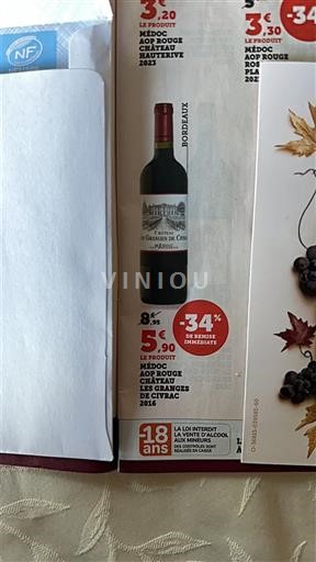 Vin Rouge sec Château Les Granges de Civrac 2016 France Bordeaux Médoc AOC