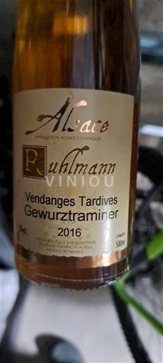 Alsace Ruhlmann Vendanges Tardives 2016