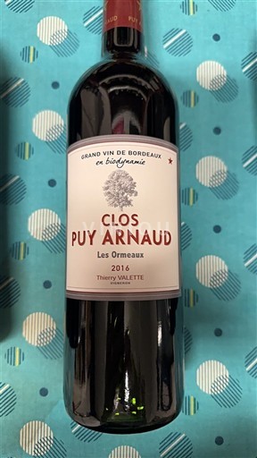 Bordeaux Castillon-Côtes-de-Bordeaux Clos Puy Arnaud Les Ormeaux 2016
