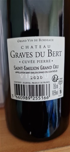 Bordeaux Saint-Émilion Grand Cru Grand Cru Château Graves du Bert Pierre 2020