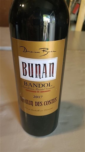 Vin Rouge sec Moulin des Costes Bunan 2017 France Provence Bandol AOC