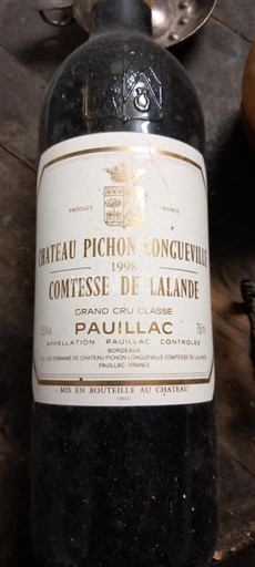 Bordeaux Pauillac Grand Cru Château Pichon Longueville Comtesse de Lalande 1998