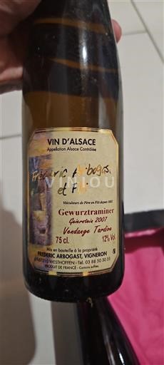 Alsace Vendanges Tardives Frédéric Arbogast et Fils Vendange Tardive 2007
