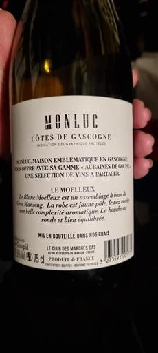 Tây Nam Côtes de Gascogne Monluc Le Moelleux Không niên vụ