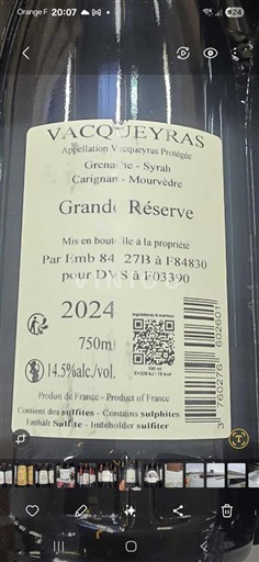 Rhône Valley Vacqueyras Grande Réserve 2024