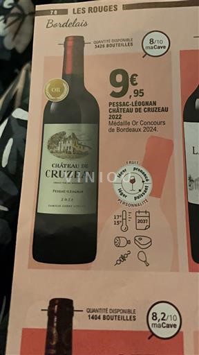 Burdeos Pessac-Léognan Château Cruzeau 2022