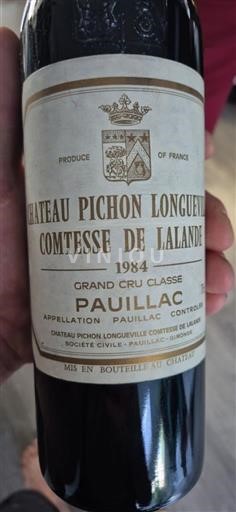 Bordeaux Pauillac Grand Cru Château Pichon Longueville Comtesse de Lalande 1984