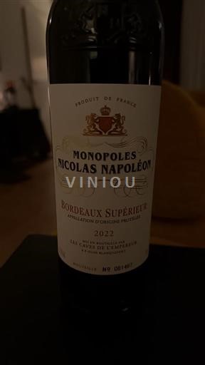 Bordeaux Bordeaux Supérieur Monopoles Nicolas Napoléon 2022