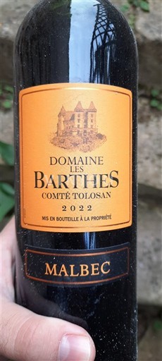 Sydväst Comté tolosan Domaine Les Barthes Malbec 2022