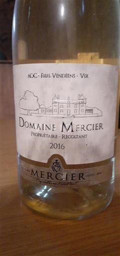 Vin Blanc sec Domaine Mercier 2016 France Vallée de la Loire Fiefs Vendéens AOC