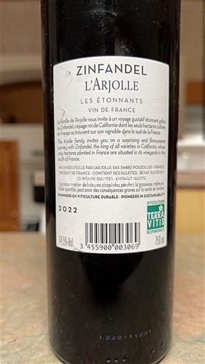 Langvedok Ni doloceno Domaine L'Arjolle Les Étonnants Zinfandel 2022