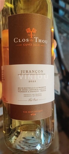 Lounais-Ranska Jurançon Clos Thou Julie 2022