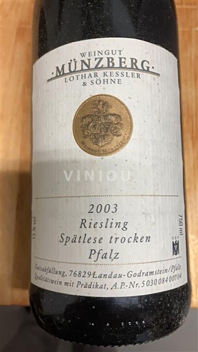 Pfalz Weingut Münzberg Lothar Kessler & Söhne Riesling Spätlese trocken 2003